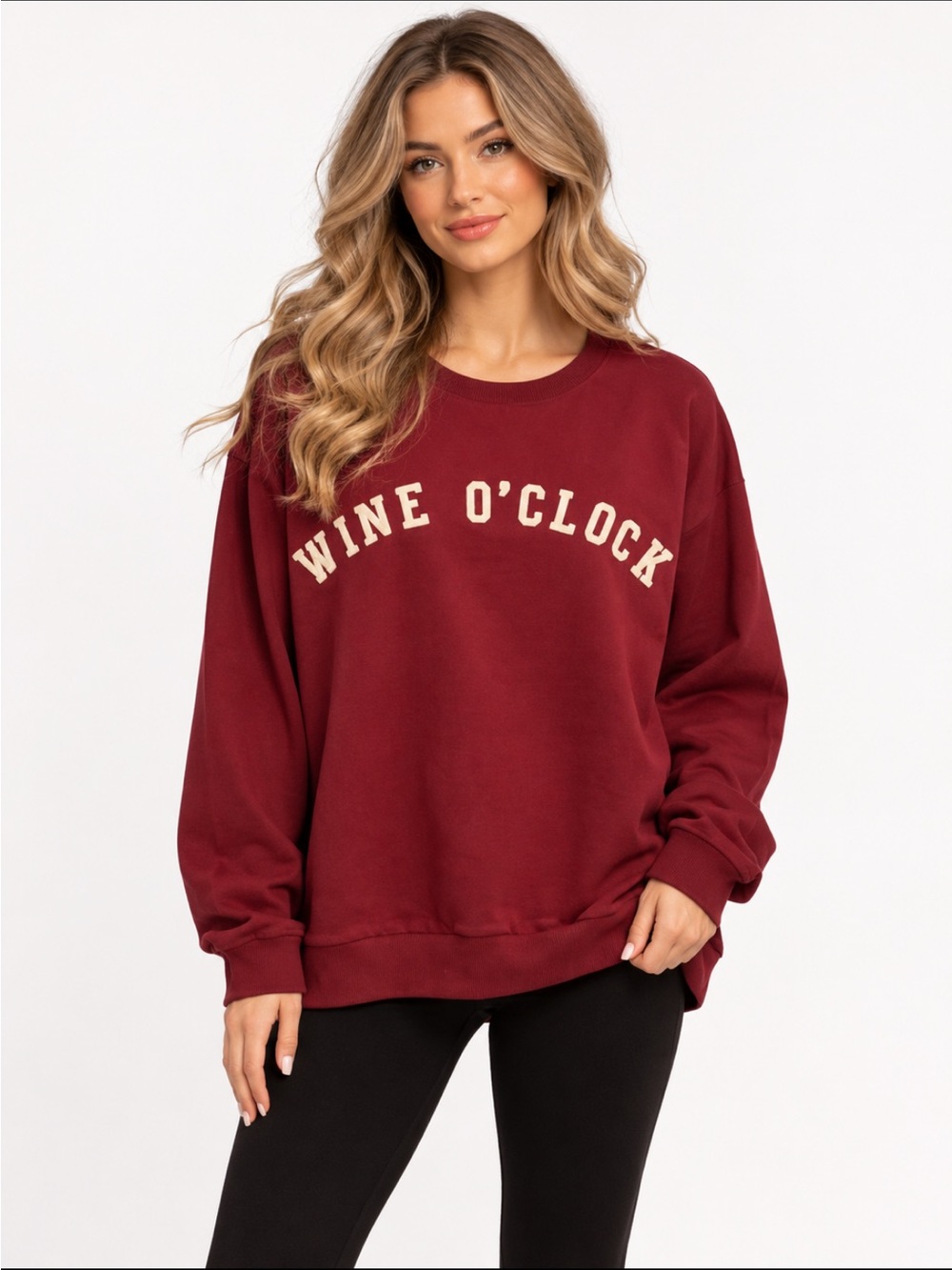 SWEATSHIRT Green Tea Women’s Burgundy WINE O CLOCK Long Sleeve Sweatshirt